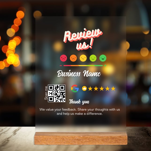 Panneau En Acrylique Google Review My Business Merci Qr Code (Google Review My Business Thank You Qr Code Acrylic Sign)
