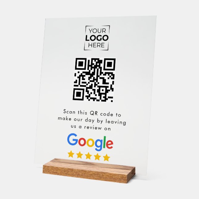 Panneau En Acrylique Google Review QR Code Business Review  (Angle)
