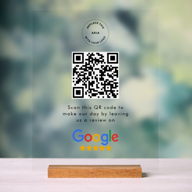 Panneau En Acrylique Google Review Request | QR Code Business Logo (Neutre)