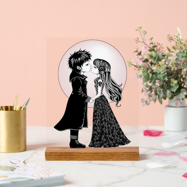 Panneau En Acrylique Gothique Emo Enfants Kiss Valentine's Day (Mariage)
