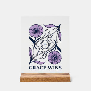 Panneau En Acrylique Grace Wins Floral Christian Vintage Engraving Tee_