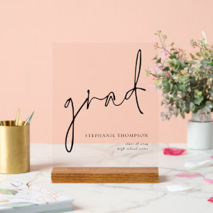 Panneau En Acrylique Grad Black Script Graduation Cadeau Keepsaké