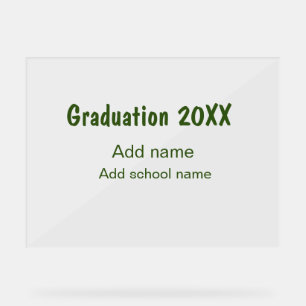 Panneau En Acrylique Graduation 20XX ajouter nom année école vert moder