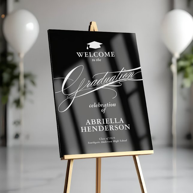 Panneau En Acrylique Graduation de script élégant et formel (Elegant Acrylic Graduation Welcome Sign)