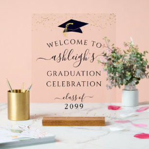 Panneau En Acrylique Graduation Party Black Gold Welcome
