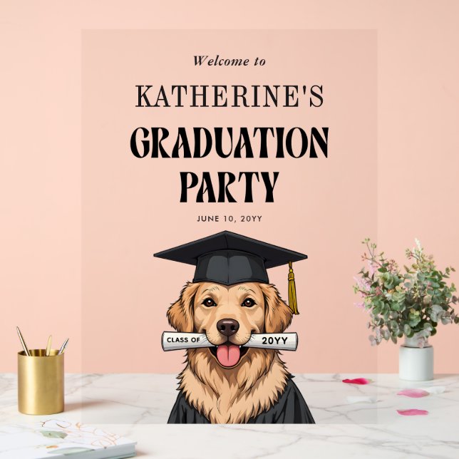 Panneau En Acrylique Graduation personnalisée mignon Golden Retriever C (Mariage)