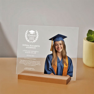 Panneau En Acrylique Graduation personnalisée Photo Laurel Wreath