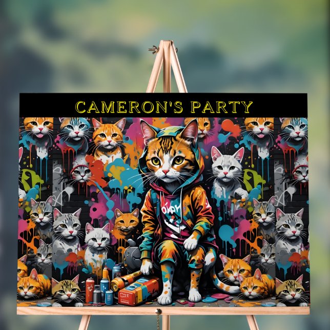 Panneau En Acrylique Graffiti Legend Street Cat Ajouter un nom Welcome  (Neutre)