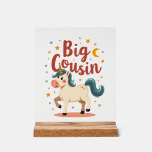Panneau En Acrylique Grand Cousin Licorne Vintage Mignon Enfants Typogr
