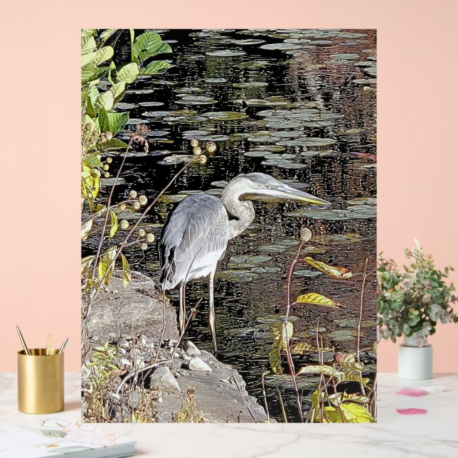 Panneau En Acrylique Grand Héron sur Étang (Mariage)