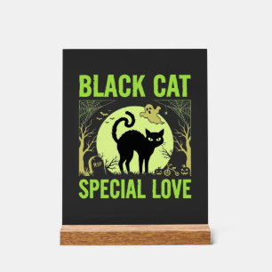 Panneau En Acrylique Graphisme d'amour spécial chat noir Halloween