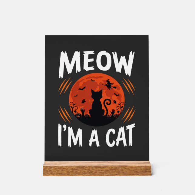 Panneau En Acrylique Graphisme de silhouette de chat de lune drôle d'Ha (Recto)
