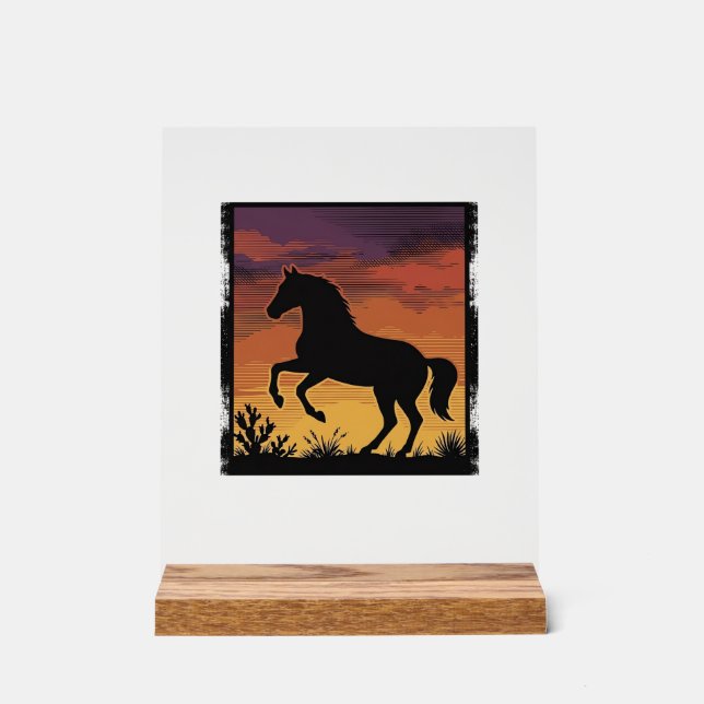 Panneau En Acrylique Gravure occidentale silhouette de cheval au couche (Recto)