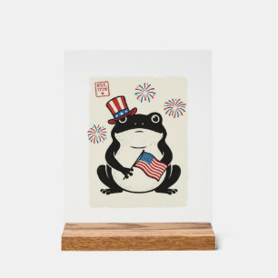 Panneau En Acrylique Gravure vintage de grenouille patriotique Vector A