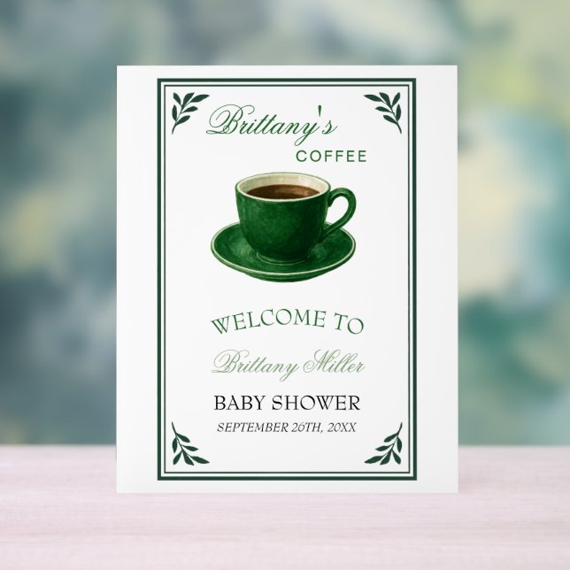 Panneau En Acrylique Green Coffee Cup Baby Shower Welcome (Neutre)