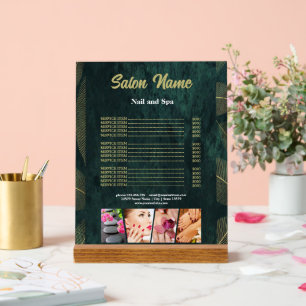 Panneau En Acrylique Green Gold Beauty Nail Salon Prix du menu