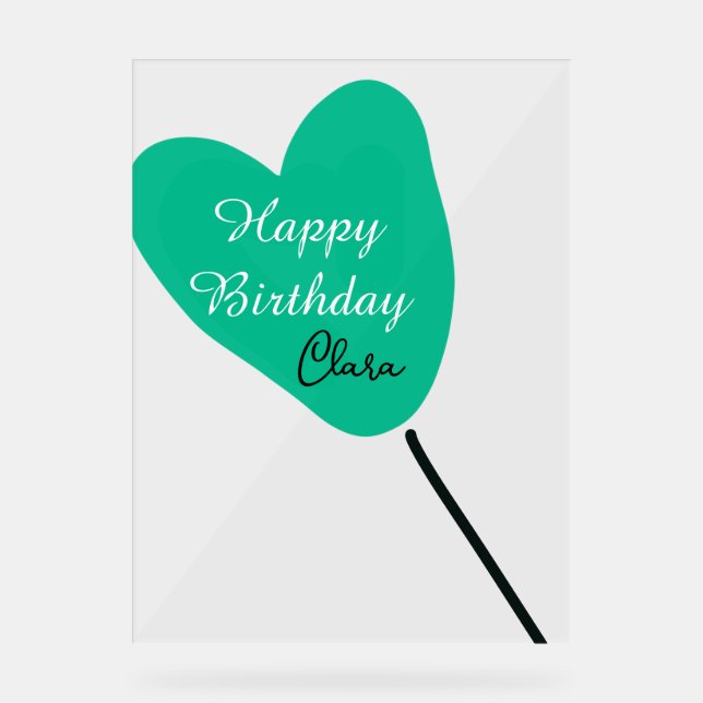 Panneau En Acrylique Green heart happy birthday white black balloon kid (Recto)