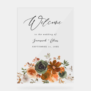 Panneau En Acrylique Green & TerraCotta Floral Mariage Bienvenue