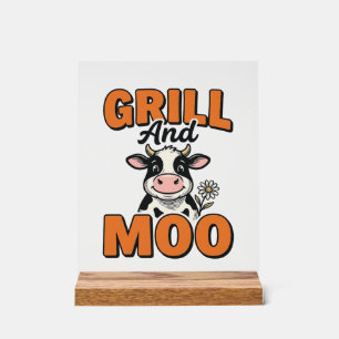 Panneau En Acrylique Grill à vache drôle et conception de T-Shirt vinta