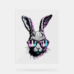 Panneau En Acrylique Groovi Lapin Face Lapin Avec Lunettes De Soleil Pâ
