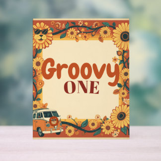 Panneau En Acrylique Groovy Un Lion Anniversaire Rétro 70s Premier Anni