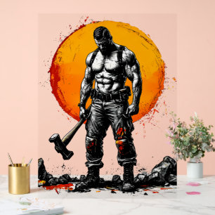 Panneau En Acrylique guerrier barbare médiéval imaginaire hummer force