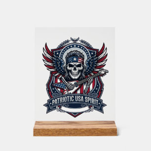 Panneau En Acrylique Guitariste de la Liberté Patriotique Crâne Musique