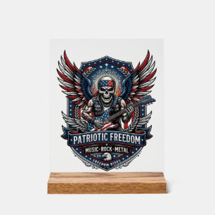 Panneau En Acrylique Guitariste de la Liberté Patriotique Crâne Musique