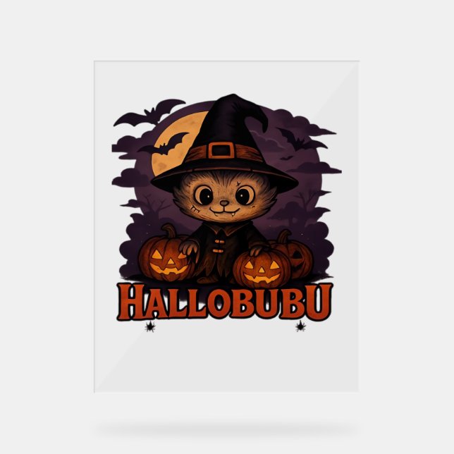Panneau En Acrylique Halloween Chat Boo Illustration T-shirt classique (Recto)
