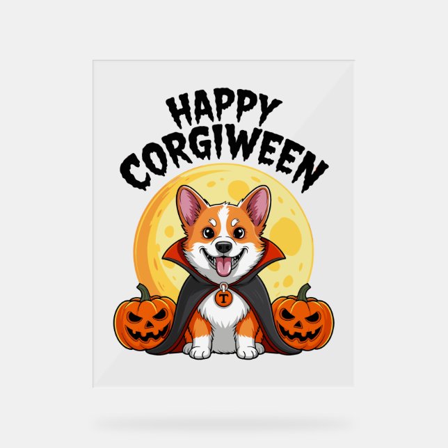 Panneau En Acrylique Halloween Corgiween, Chien de Corgi Éffrayant (Recto)