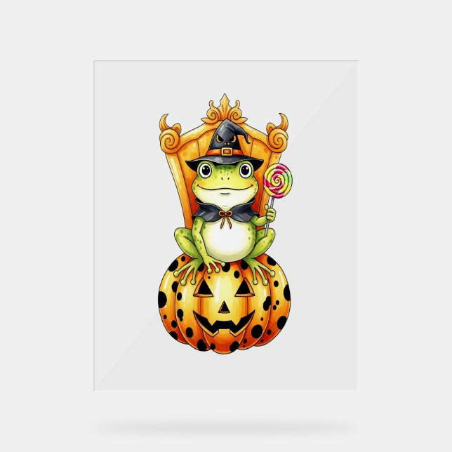 Panneau En Acrylique Halloween Cute Frog sur Citrouille (Recto)