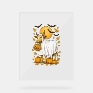 Panneau En Acrylique Halloween de vache Highland en costume fantôme