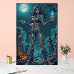 Panneau En Acrylique Halloween Friandise ou Petite Amie Zombie avec des