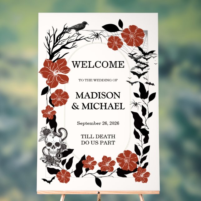 Panneau En Acrylique Halloween gothique Noir & Bourgogne Mariage Bienve (Neutre)