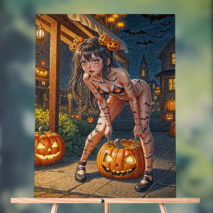 Panneau En Acrylique Halloween Monster Jack-o-Lantern & Bat Vixen Girl