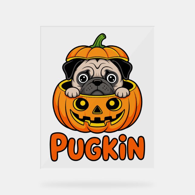 Panneau En Acrylique Halloween Pugkin, chien Citrouille Carlin (Recto)