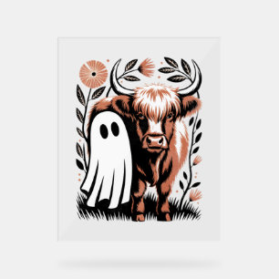 Panneau En Acrylique Halloween rustique du fantôme de vache des Highlan
