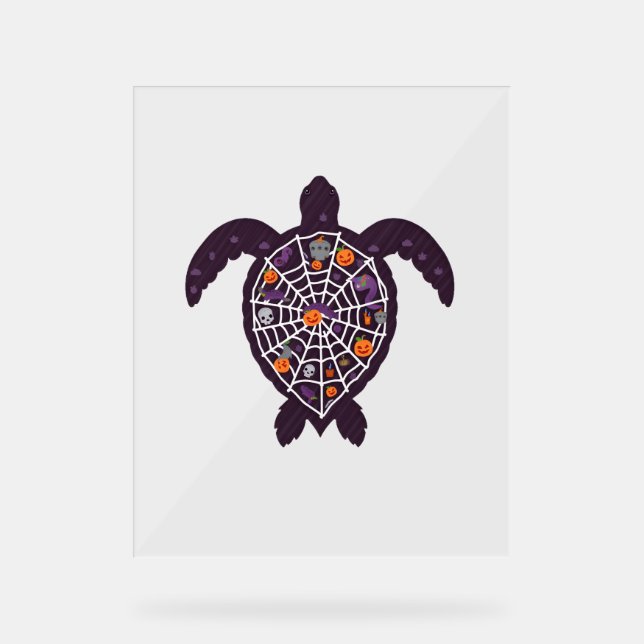 Panneau En Acrylique Halloween Tortue de mer Citrouille de l'araignée G (Recto)