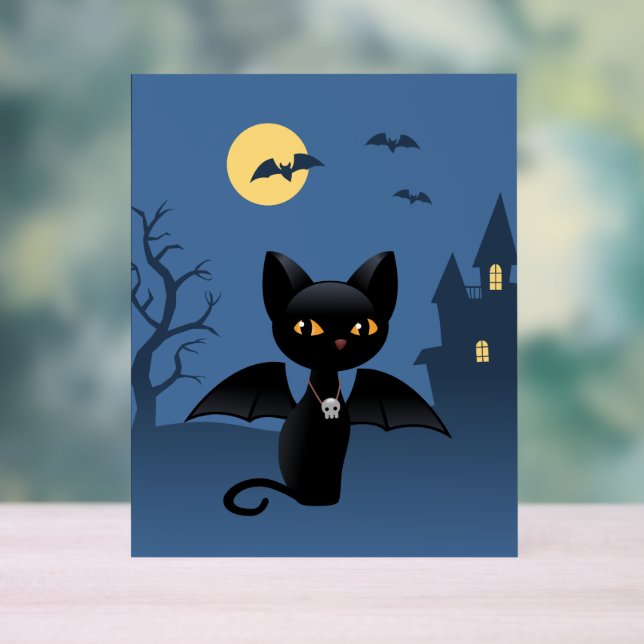 Panneau En Acrylique Halloween Vampire Chat noir avec ailes (Neutre)