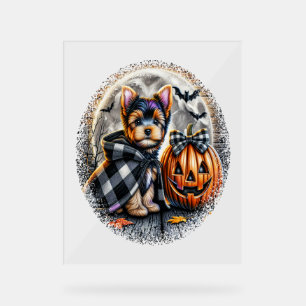 Panneau En Acrylique Halloween Yorkie Dog