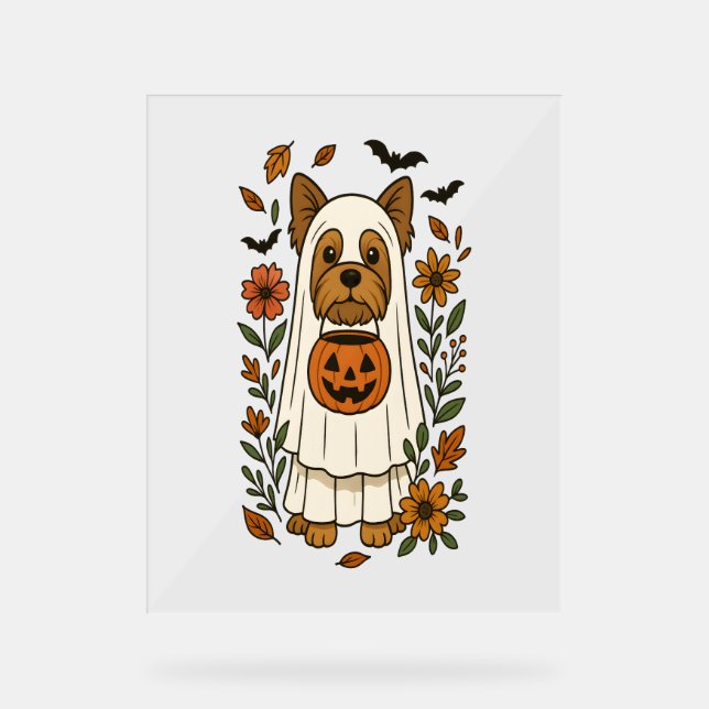 Panneau En Acrylique Halloween Yorkshire Terrier Fleurs Halloween (Recto)