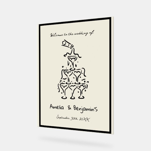 Panneau En Acrylique Hand Drawn Champagne Tower Retro Welcome wedding (Angle)