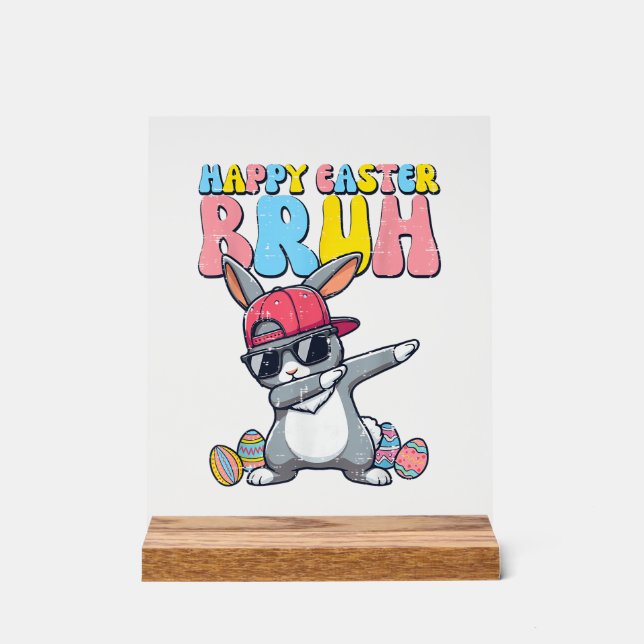 Panneau En Acrylique Happy Easter Bruh Bunny Dab Rabbit Dance Boys Kids (Recto)