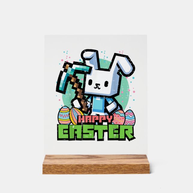 Panneau En Acrylique Happy Easter Bunny Pixel Game Gaming Gamer Boys Ki (Recto)