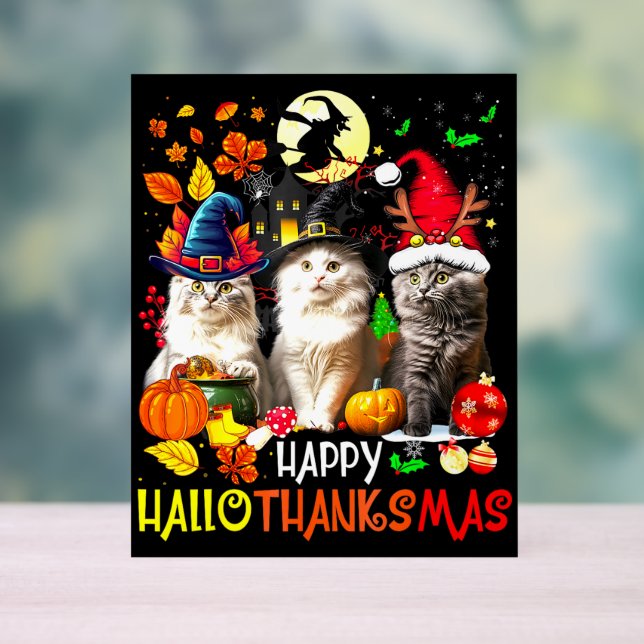 Panneau En Acrylique Happy HalloThanksMas Chats (Neutre)