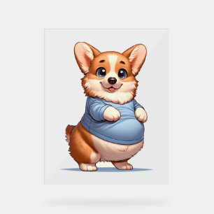 Panneau En Acrylique Happy Playful Pup Big Belly Corgi sourit Tee drôle