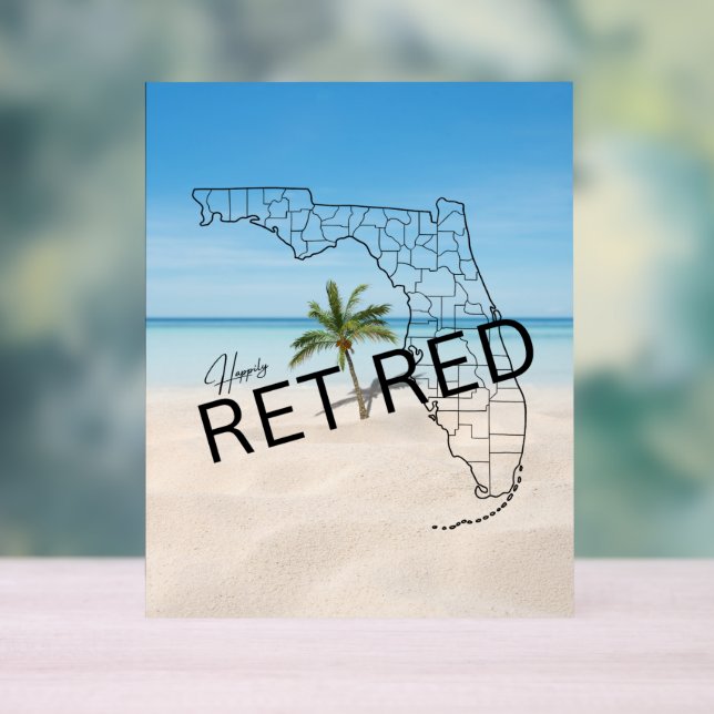 Panneau En Acrylique Happy Retraite Floride Carte Plage et Palm Tree (Neutre)