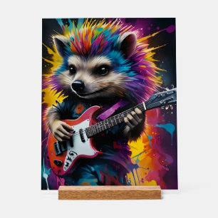 Panneau En Acrylique Hérisson joue de la guitare, graffiti rock