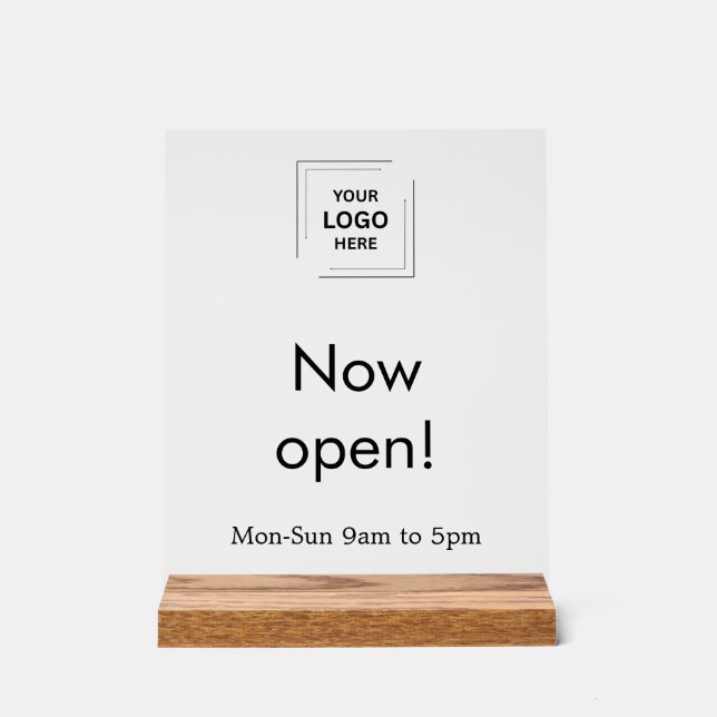 Panneau En Acrylique Heures d'ouverture du magasin maintenant | Logo d' (Recto)