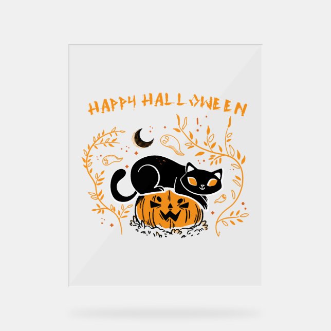 Panneau En Acrylique heureux halloween chat amour (Recto)